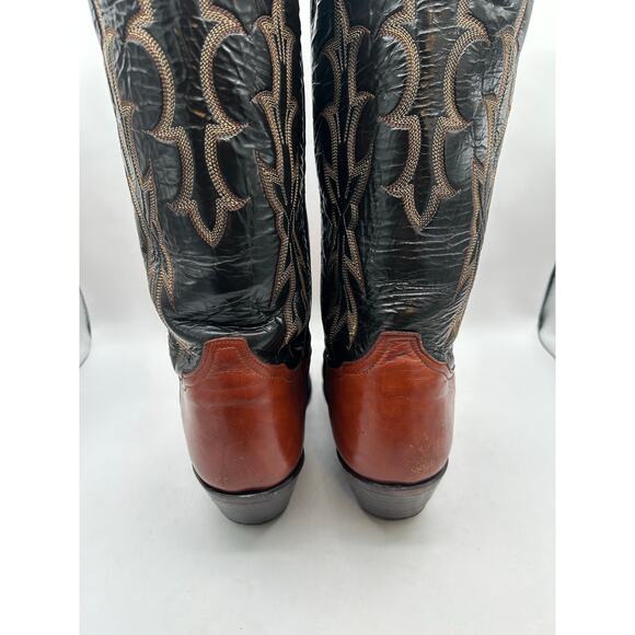Vintage Tony Lama Boots 6951 Men’s Black Brown Lizard Tip Western Cowboy Boot 8 - Picture 4 of 10